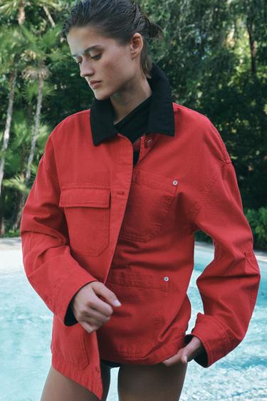 ZW COLLECTION CONTRAST-COLLAR OVERSHIRT - Red by Zara