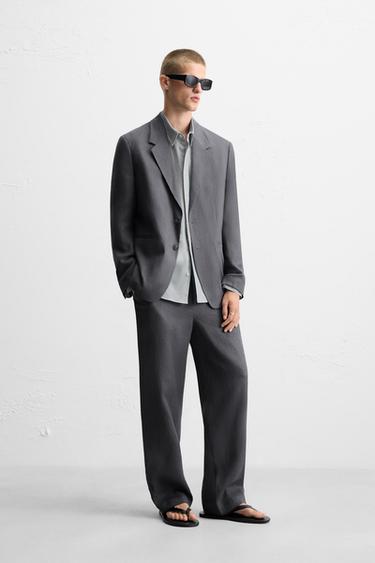 BLAZER TRAJE 100% LINO - Gris oscuro de Zara - Imagen 0