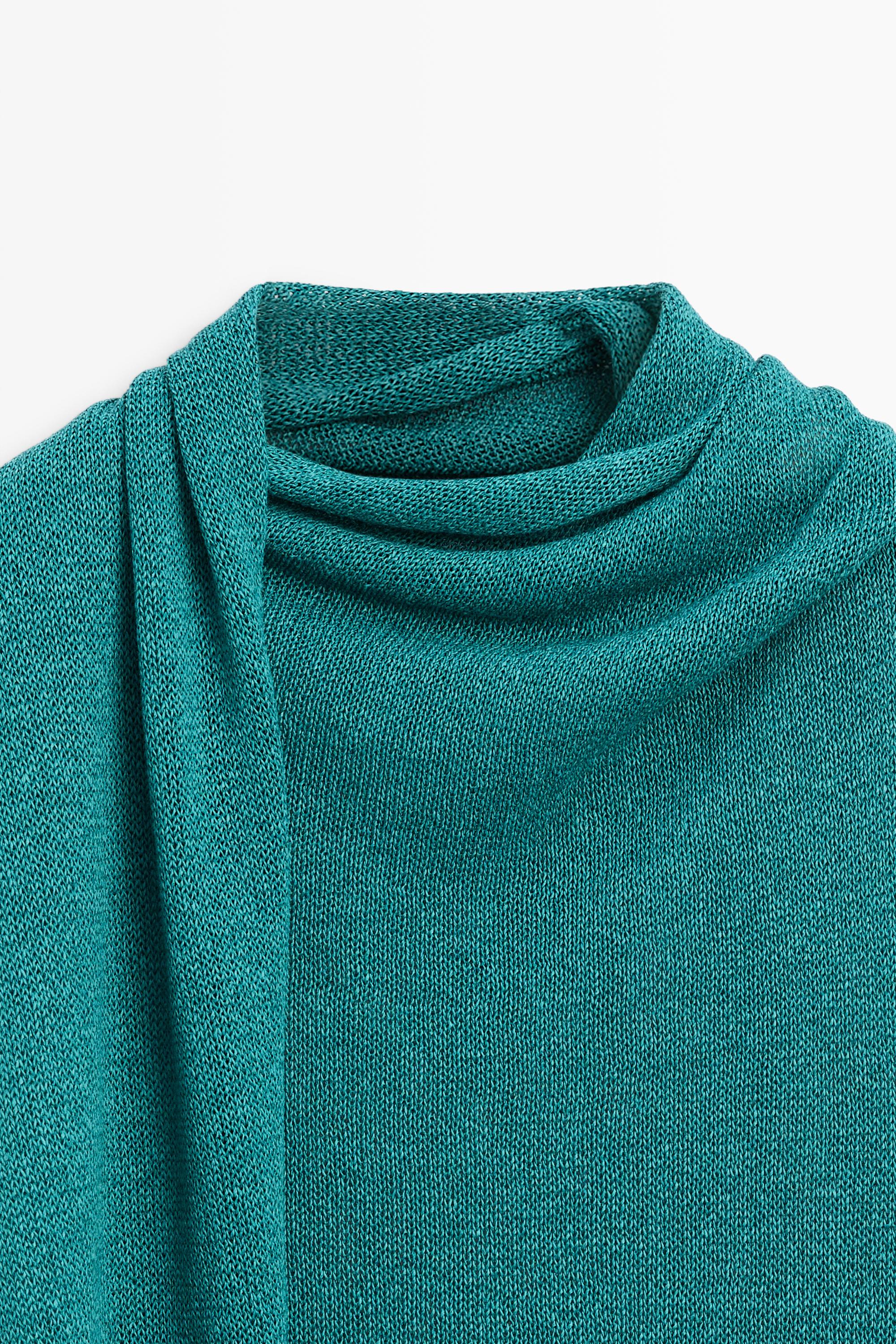 High neck top with scarf detail — Turquoise
