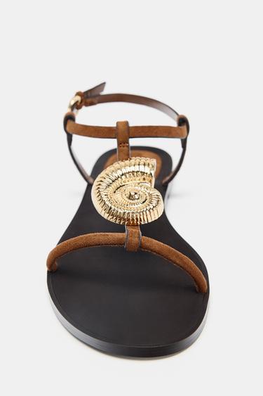 FLAT SANDALS WITH METAL EMBELLISHMENT - Brown by Zara - Image 4