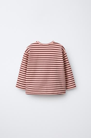 T-SHIRT À RAYURES BRODERIE CŒUR - Rose de Zara - Image 1
