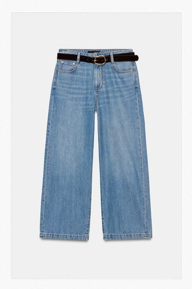 JEANS Z.08 WIDE LEG CROPPED CINTURÓN - Azul medio de Zara