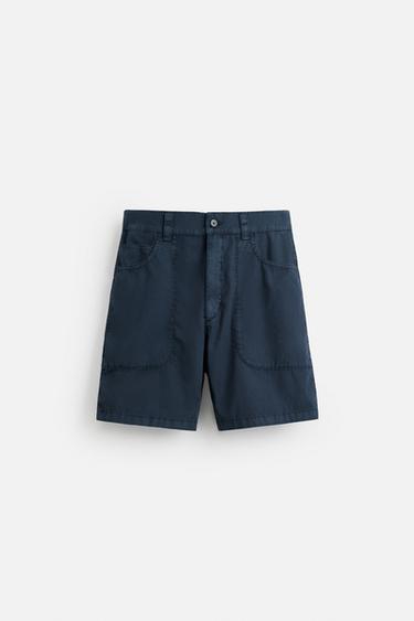 BERMUDA-SHORTS AUS GEWASCHENER BAUMWOLLE - Marineblau von Zara