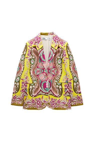 PRINTED LINEN BLEND BLAZER
