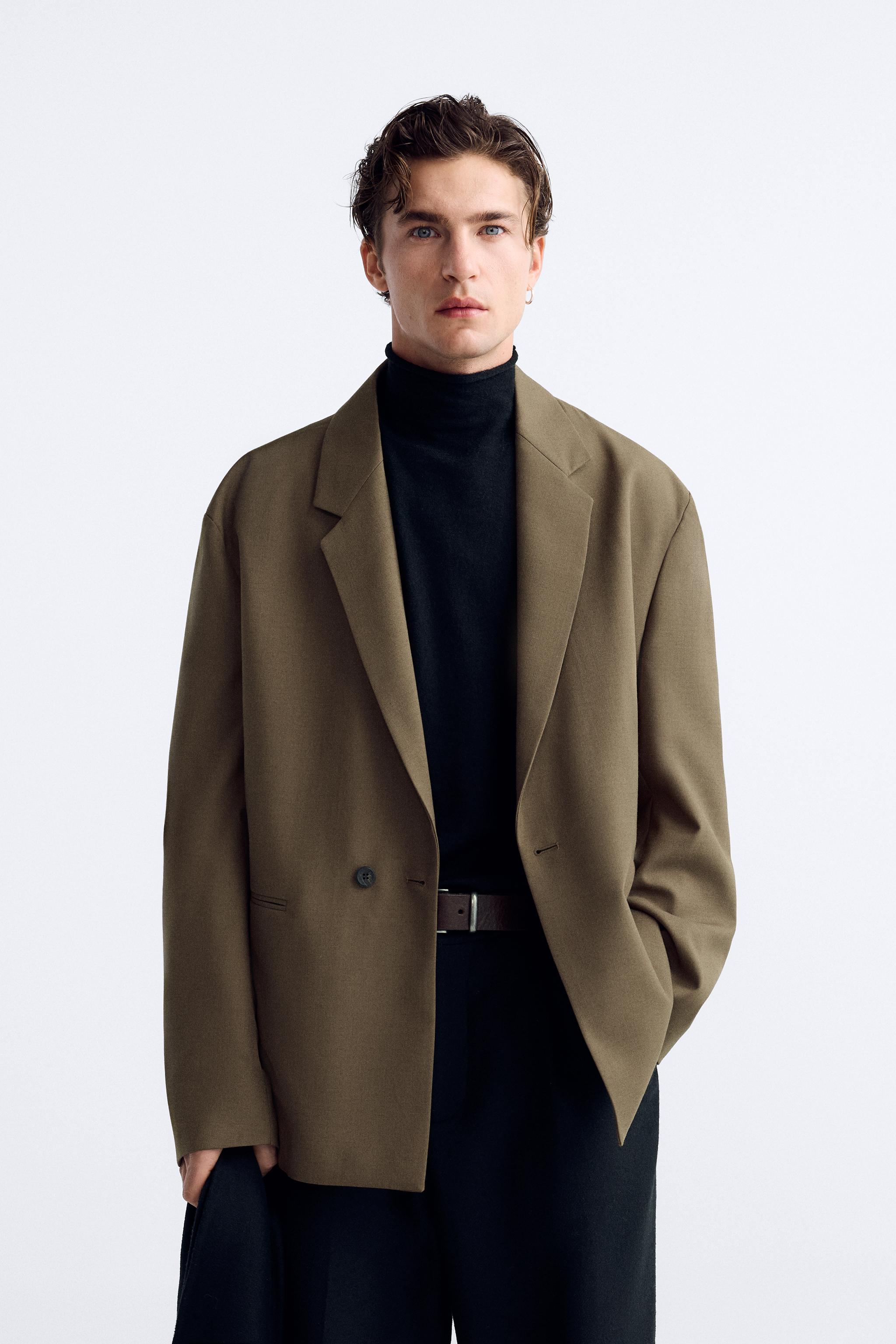 Zara navy double breasted hot sale coat