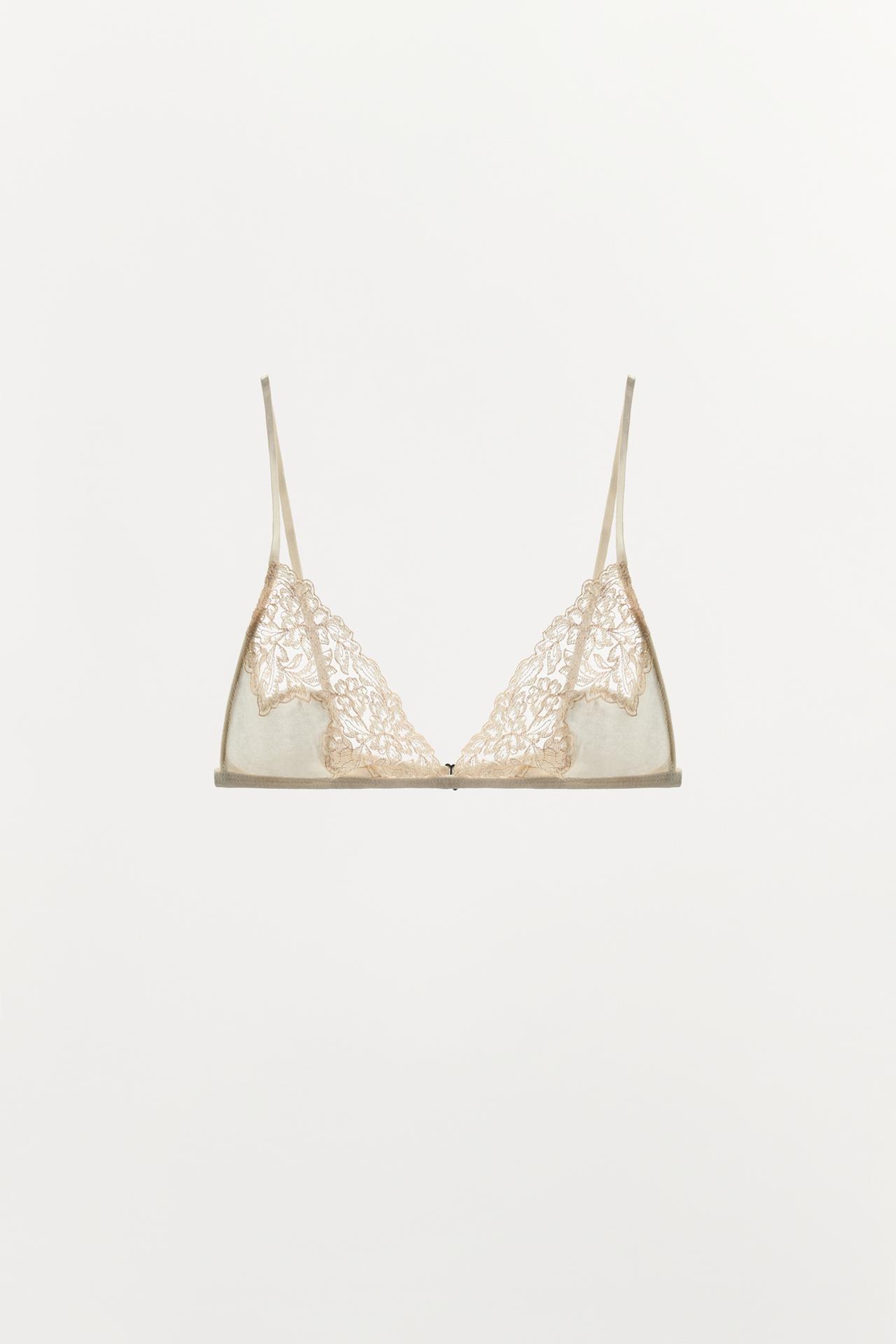 SILK LACE TRIANGLE BRA — Ecru