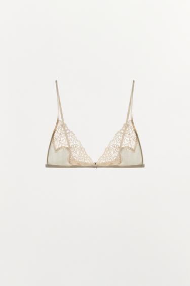 SILK LACE TRIANGLE BRA — Ecru 1