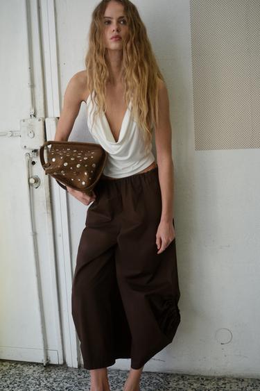 PANTALÓN CULOTTE BAJO AJUSTABLE - Marrón chocolate de Zara