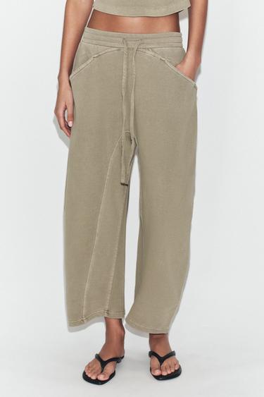 Zara WASHED EFFECT FLEECE PANTS - Dark beige