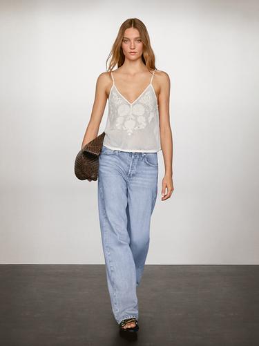 Zara Strappy crop top with embroidered detail - White - Image 0
