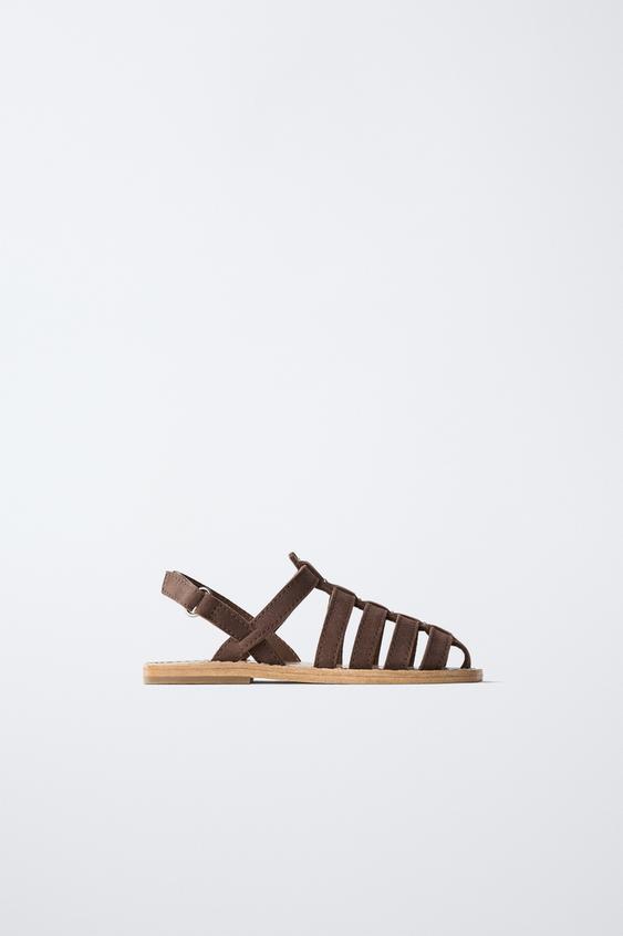 SANDÁLIA DE COURO COM TIRAS - Marrom da Zara - Imagem 0