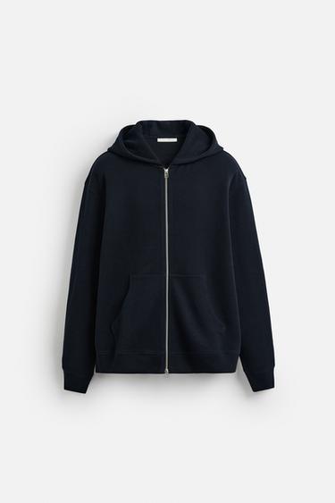 HOODIE WITH ZIP - Navy blue by Zara