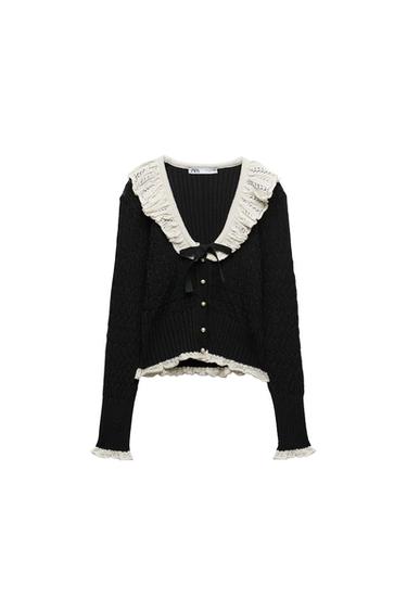 KNIT CARDIGAN WITH RUFFLE TRIMS