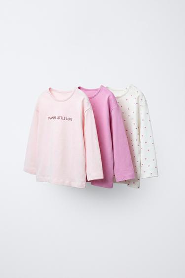 PACK TRES CAMISETAS CORAZONES Y TEXTO BORDADO - Rosa de Zara - Imagen 0