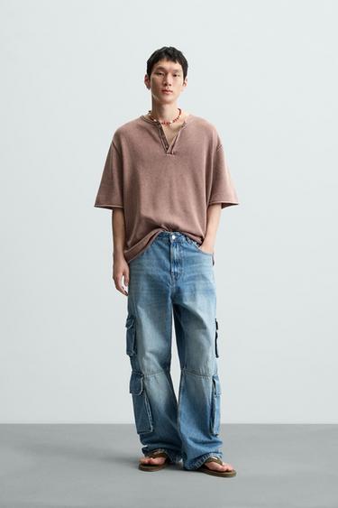WASHED KNIT BUTTON-UP T-SHIRT - Chalk pink by Zara - Image 0