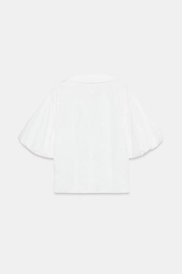 EMBROIDERED PUFF SLEEVE SHIRT - White by Zara - Image 7