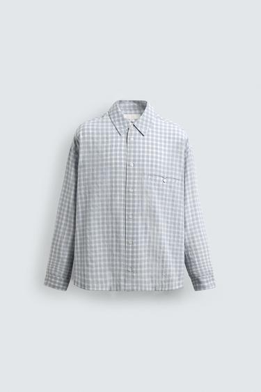CHEMISE STRUCTURÉE À CARREAUX - Bleu chiné de Zara - Image 6