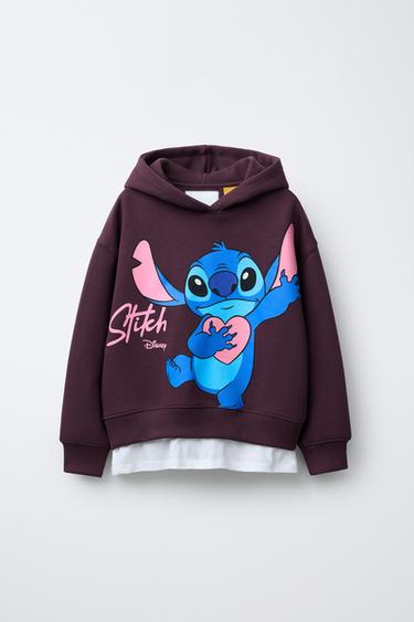 ÁO NỈ CÓ MŨ PHỐI VẢI HỌA TIẾT LILO & STITCH © DISNEY - Màu đỏ tía đậm từ Zara - Hình ảnh 0