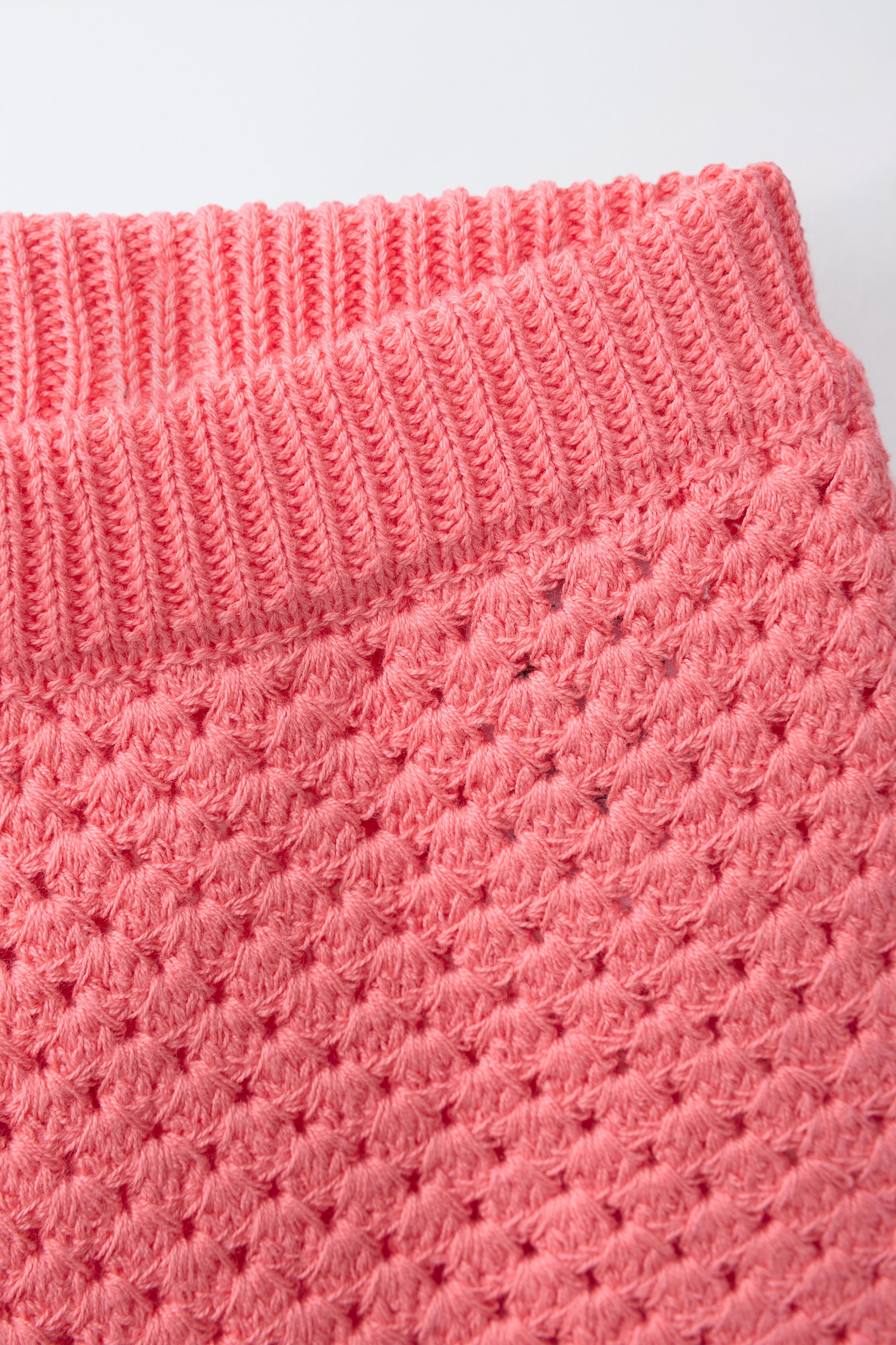 EMBROIDERED CROCHET KNIT SHORTS - Coral | ZARA United States