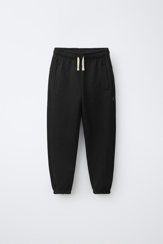 PLAIN SWEATSHIRT JOGGERS WITH LABEL - Black by Zara - Image 0