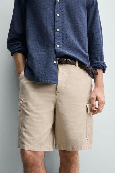SHORT CARGO COTON ET LIN - Beige clair de Zara - Image 4