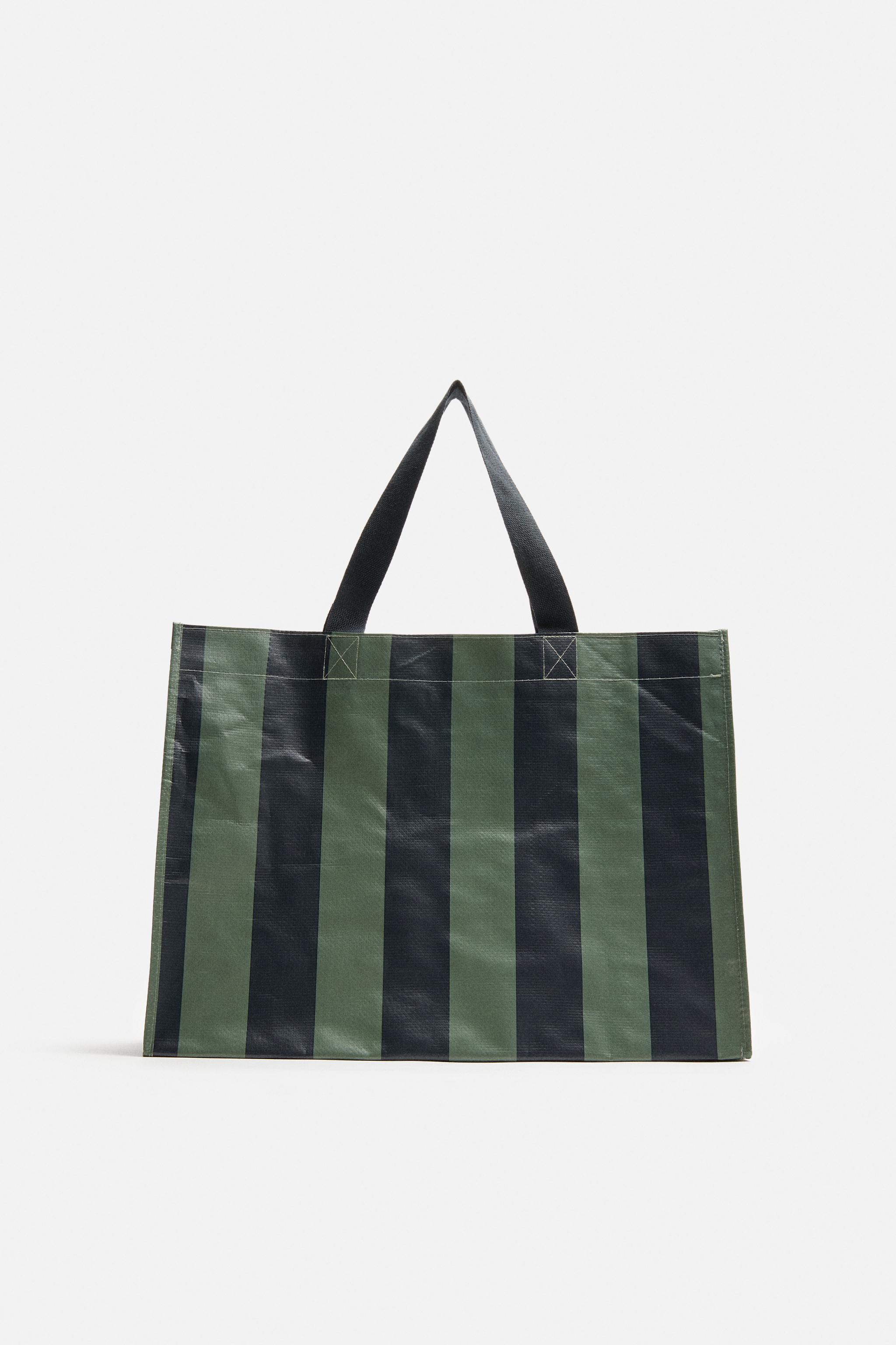 完売 ストライプ柄トートバッグ 日本 / Japan ZARA | ブルーグリーン - バッグ