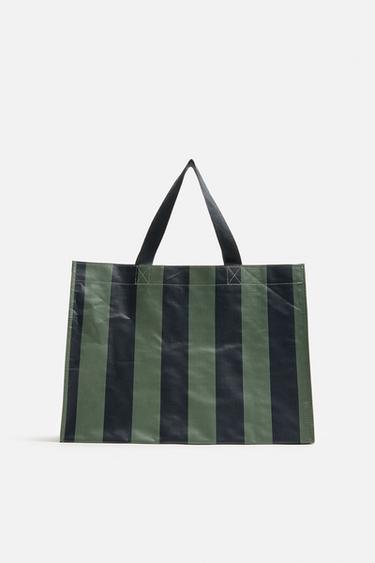 STRIPED TOTE BAG WITH POUCH - Blue green by Zara
