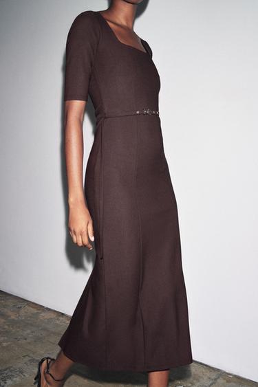 LONG DRESS WITH BELT - Chocolate by Zara