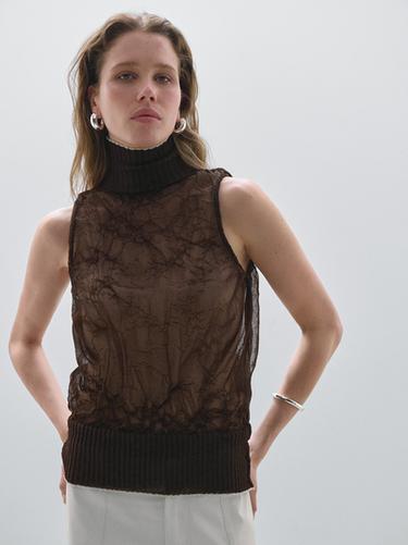 Zara Textured high neck top - Studio - Brown