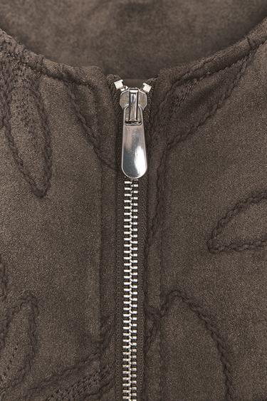EMBROIDERED FAUX SUEDE BOMBER JACKET - Khaki by Zara - Image 10