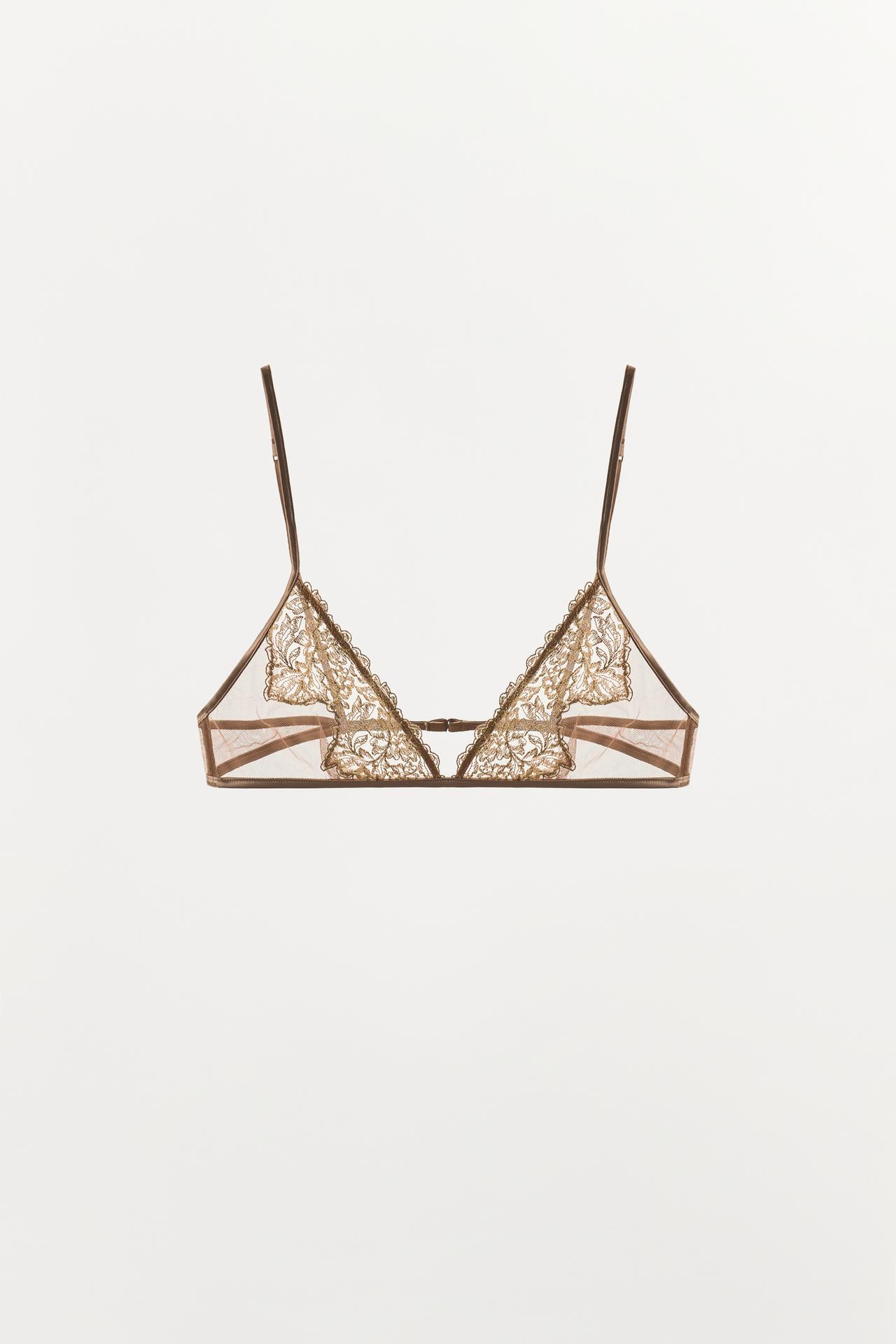 LACE MESH BRA — Beige-pink