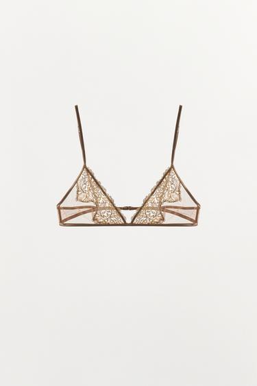 MESH AND LACE BRA - Beige-pink by Zara