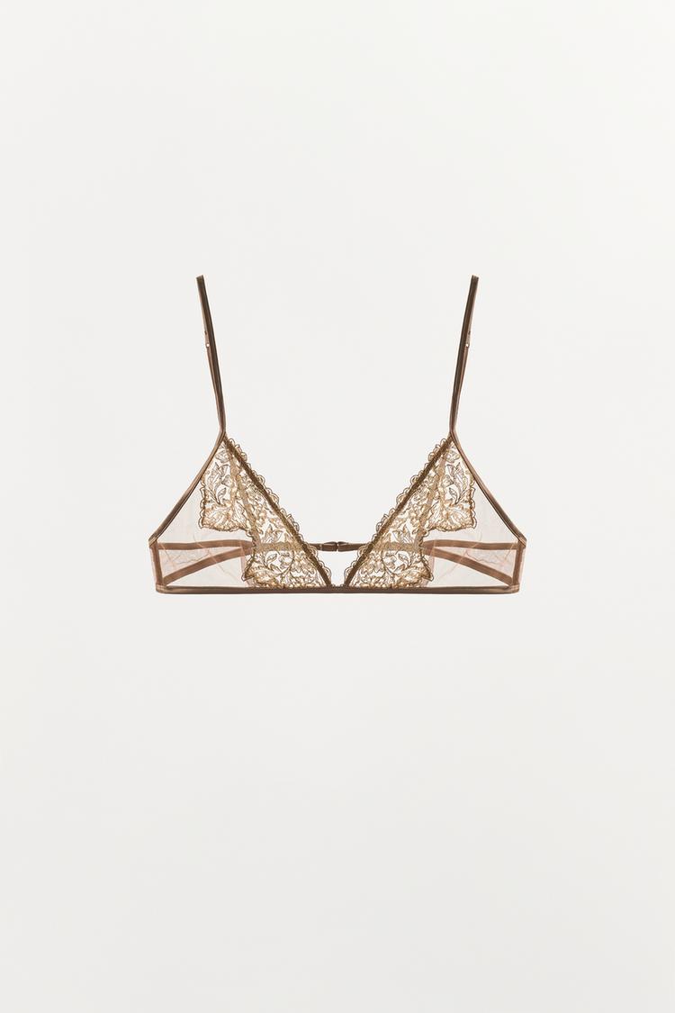 LACE MESH BRA — Beige-pink