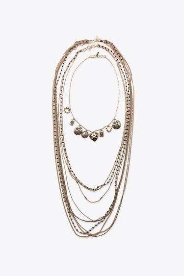 НАБІР ІЗ 3 НАМИСТ-ЛАНЦЮЖКІВ З НАМИСТИНАМИ ТА ШАРМАМИ - Aged gold Zara
