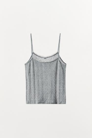 TOP À BRETELLES POINTELLE FLEUR - Gris de Zara - Image 3