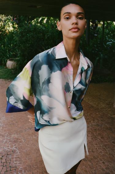 Zara PRINTED SATIN SHIRT - Multicolored - Image 0