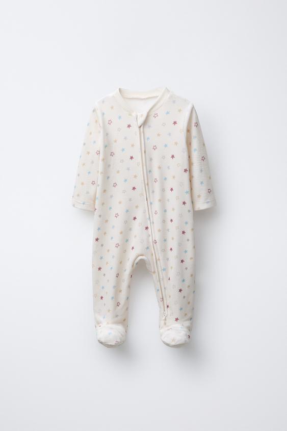 STAR PRINT VELOUR ALL-IN-ONE PYJAMAS - Ecru | ZARA Singapore