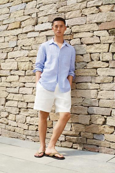 Zara 100% 亞麻標準版短褲 - 白色