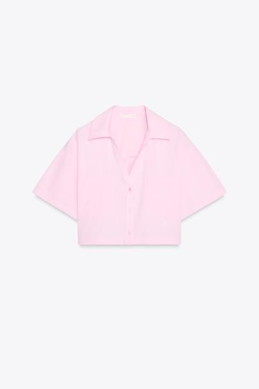 Zara POPLIN CROPPED SHIRT - Pink