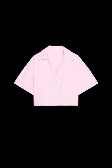 Zara POPLIN CROPPED SHIRT - Pink - Image 0