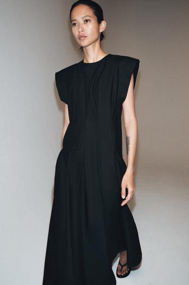 Zara PLEATED POPLIN DRESS ZW COLLECTION - Black