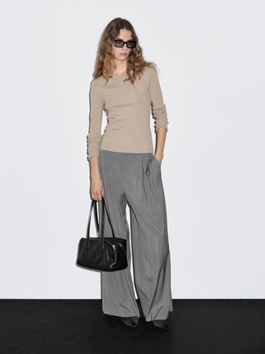 Jersey punto canalé con lana - Visón de Zara