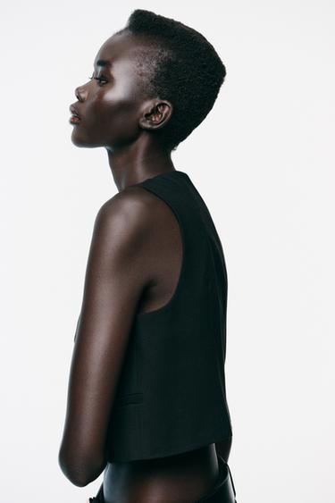 GILET COURT À BOUTONS DORÉS - Noir de Zara - Image 2