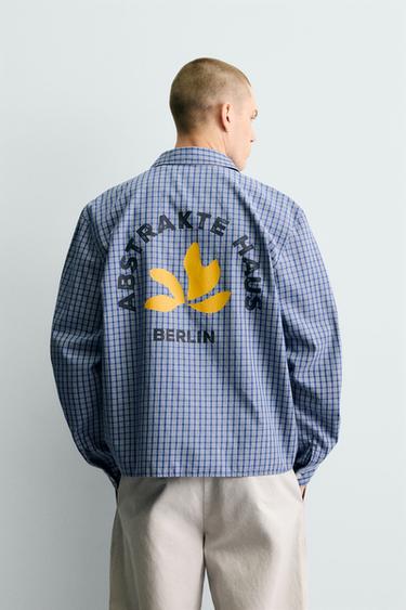 CROPPED FIT CHECK EMBROIDERED SHIRT - Blue by Zara