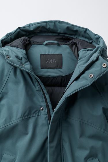 WATER-REPELLENT QUILTED COAT WITH HOODIE - Petrol blue by Zara - Image 4