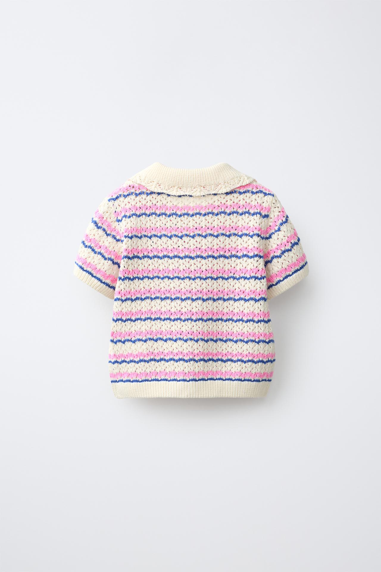 STRIPED KNIT POLO — Ecru