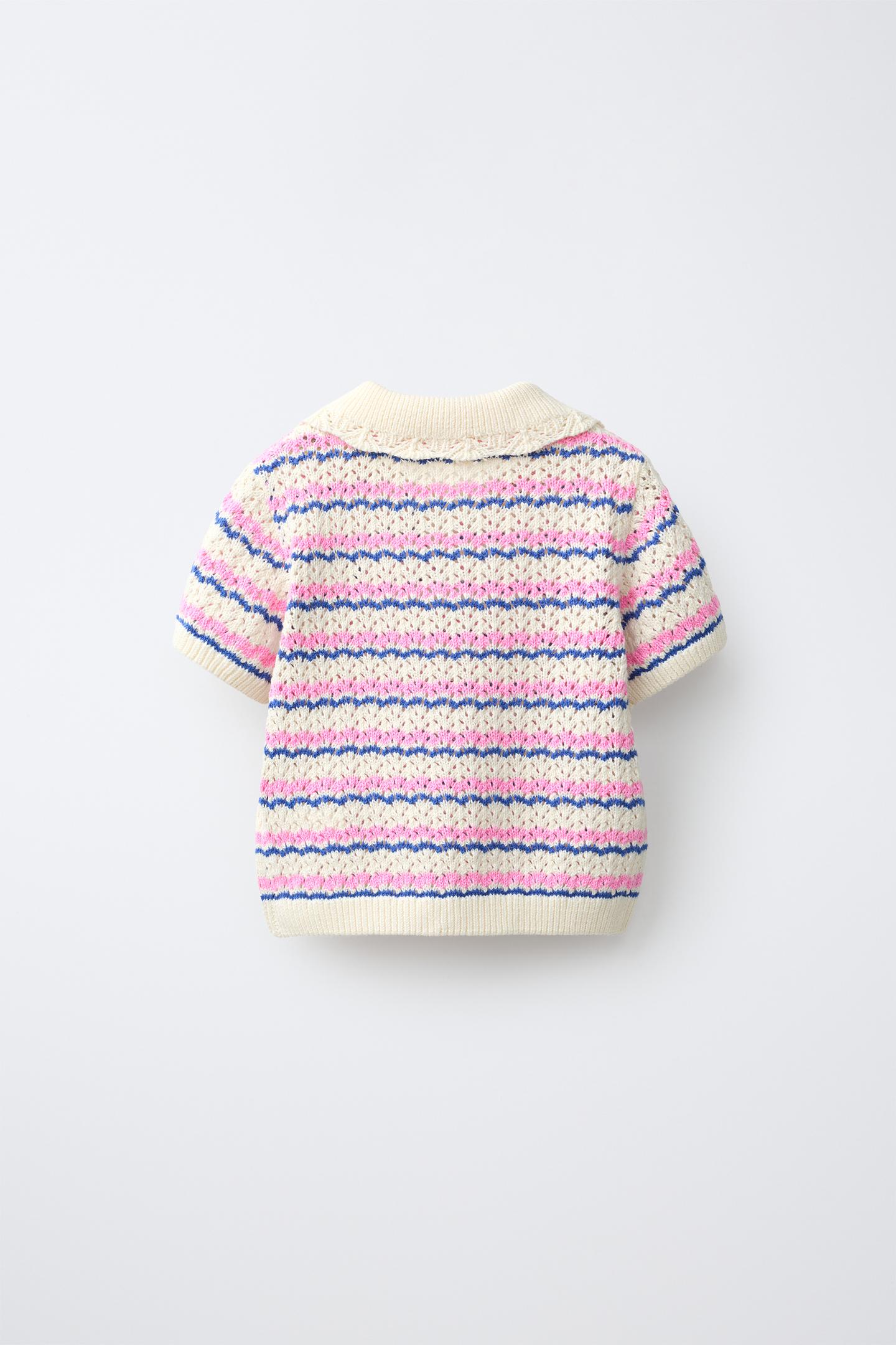 Детское поло Zara Striped Knit Polo, цвет: Экрю — фото 2