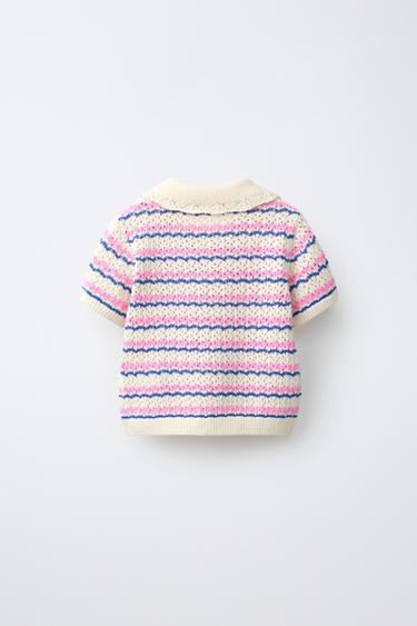 STRIPED KNIT POLO — Ecru 2