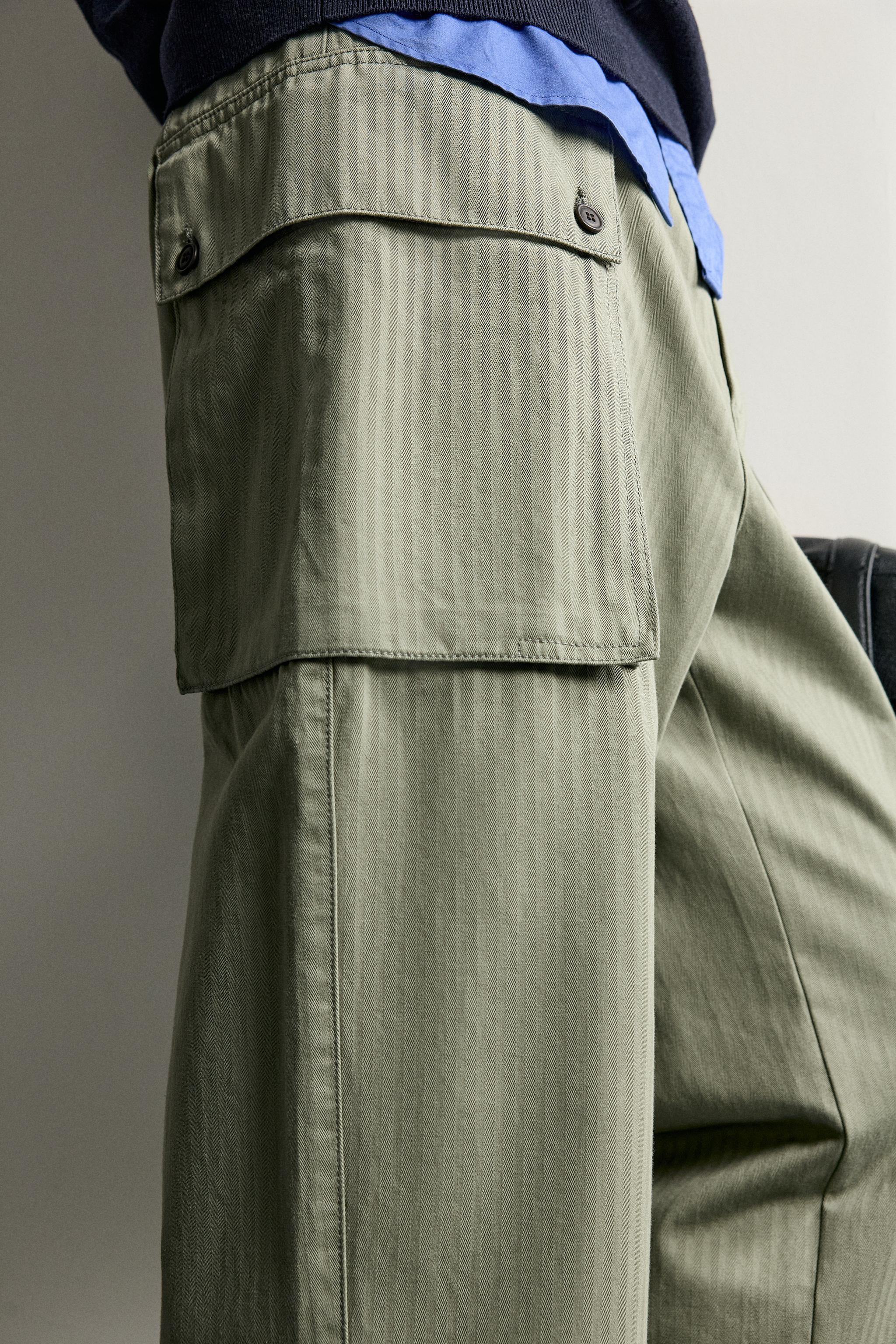 Мужские брюки Zara HERRINGBONE CARGO TROUSERS — фото 5