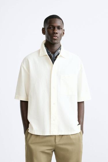 CAMISA ALGODÓN - LINO - Blanco de Zara